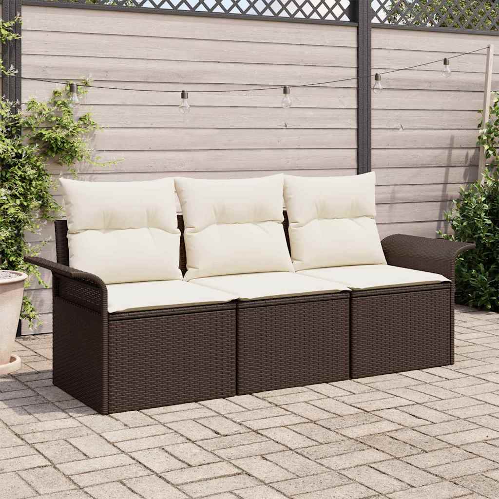 Bankstel met kussen 3 pcs Bruin en Crème poly rattan is nu te koop bij PeponiXL, paradijselijk wonen!