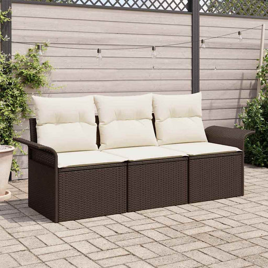 Bankstel met kussen 3 pcs Bruin en Crème poly rattan is nu te koop bij PeponiXL, paradijselijk wonen!