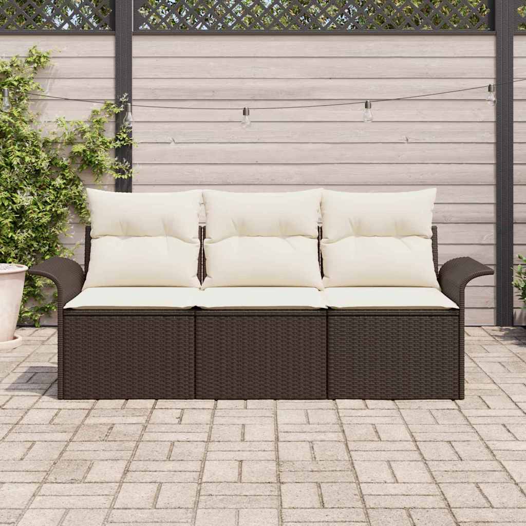 Bankstel met kussen 3 pcs Bruin en Crème poly rattan is nu te koop bij PeponiXL, paradijselijk wonen!