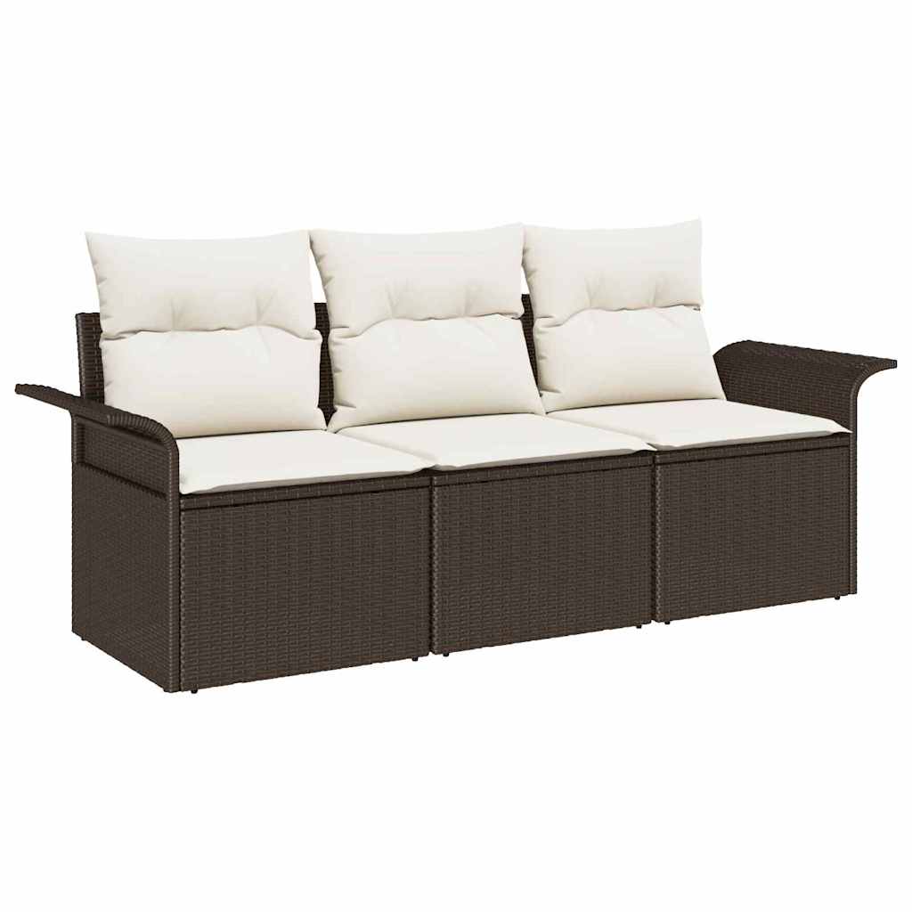 Bankstel met kussen 3 pcs Bruin en Crème poly rattan is nu te koop bij PeponiXL, paradijselijk wonen!