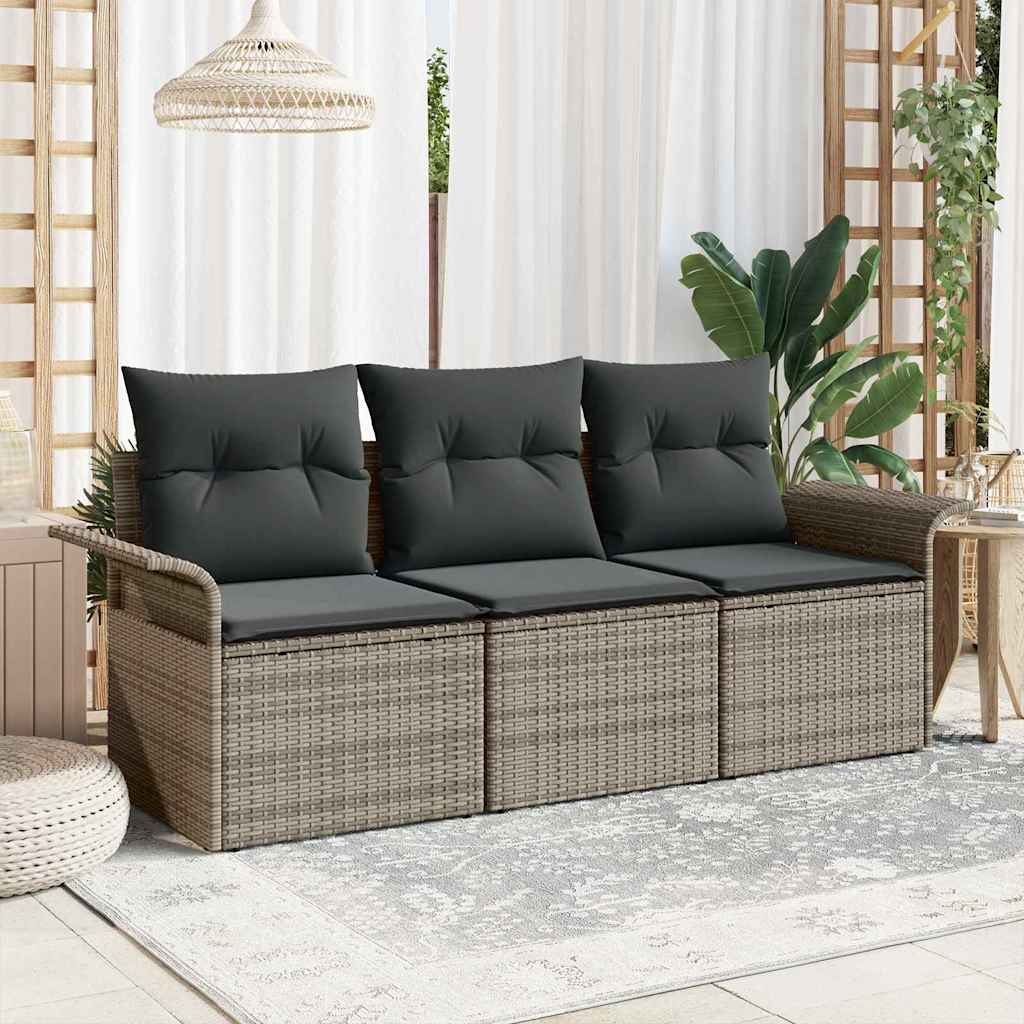 Bankstel met kussen 3 pcs Grijs poly rattan is nu te koop bij PeponiXL, paradijselijk wonen!