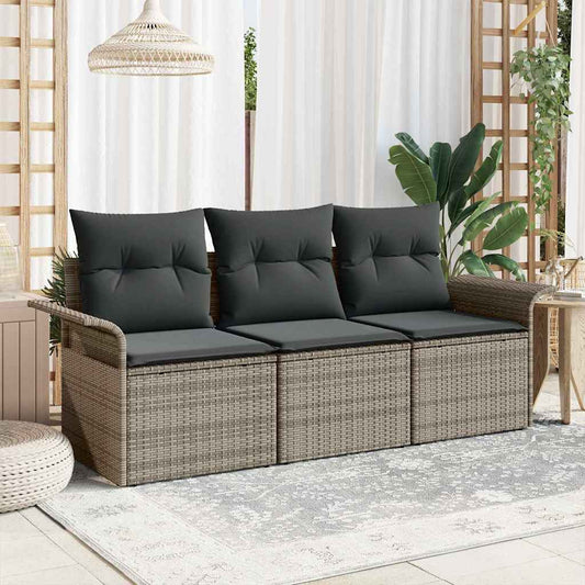 Bankstel met kussen 3 pcs Grijs poly rattan is nu te koop bij PeponiXL, paradijselijk wonen!
