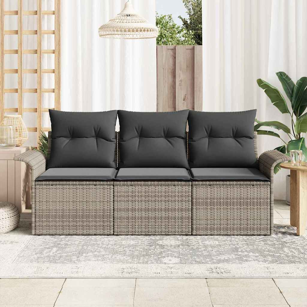 Bankstel met kussen 3 pcs Grijs poly rattan is nu te koop bij PeponiXL, paradijselijk wonen!