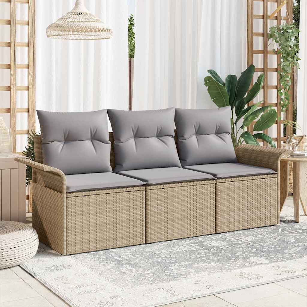 Bankstel met kussen 3 pcs Beige en Grijs poly rattan is nu te koop bij PeponiXL, paradijselijk wonen!