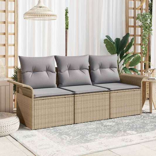 Bankstel met kussen 3 pcs Beige en Grijs poly rattan is nu te koop bij PeponiXL, paradijselijk wonen!