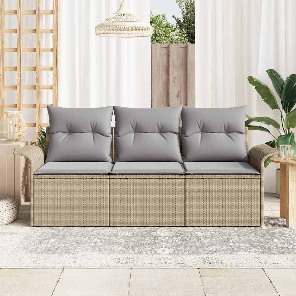 Bankstel met kussen 3 pcs Beige en Grijs poly rattan is nu te koop bij PeponiXL, paradijselijk wonen!