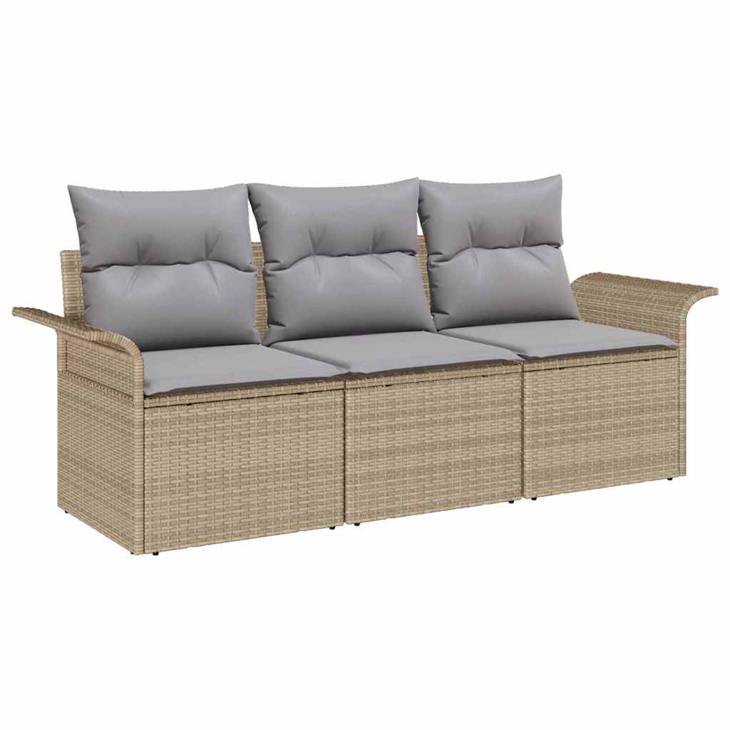 Bankstel met kussen 3 pcs Beige en Grijs poly rattan is nu te koop bij PeponiXL, paradijselijk wonen!
