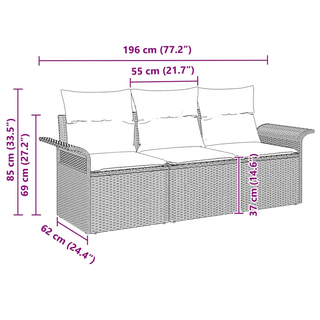 Bankstel met kussen 3 pcs Grijs poly rattan is nu te koop bij PeponiXL, paradijselijk wonen!