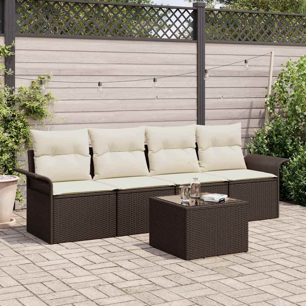 Bankstel met kussen 5 pcs Bruin poly rattan is nu te koop bij PeponiXL, paradijselijk wonen!