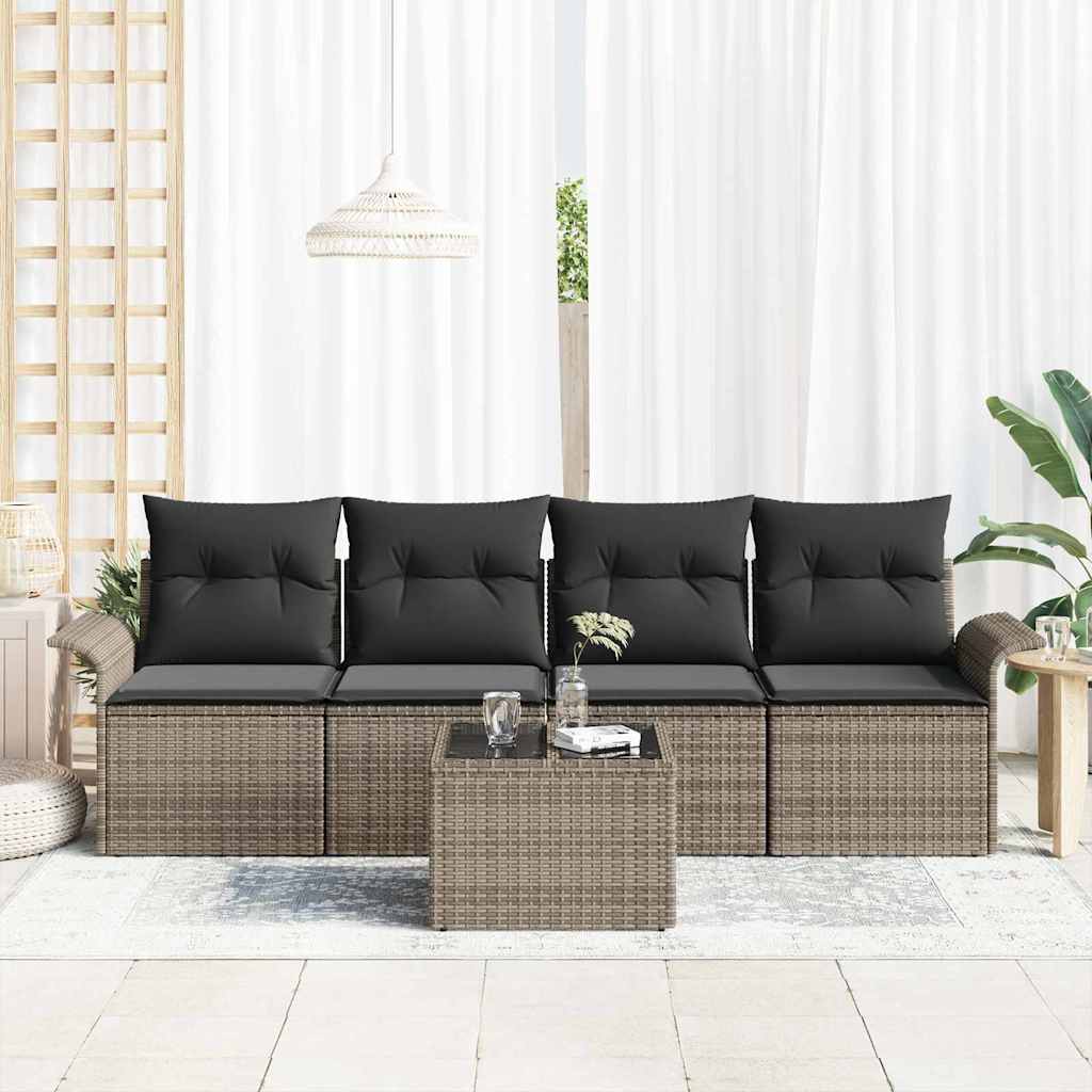 Bankstel met kussen 5 pcs Grijs poly rattan is nu te koop bij PeponiXL, paradijselijk wonen!