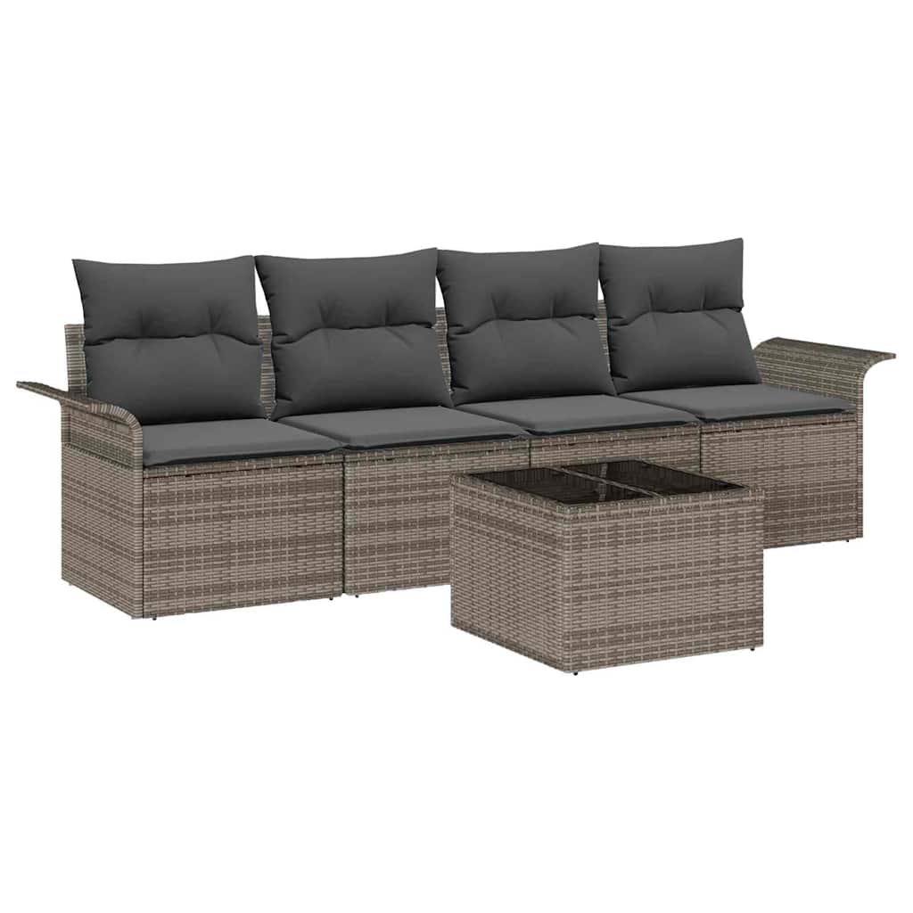 Bankstel met kussen 5 pcs Grijs poly rattan is nu te koop bij PeponiXL, paradijselijk wonen!
