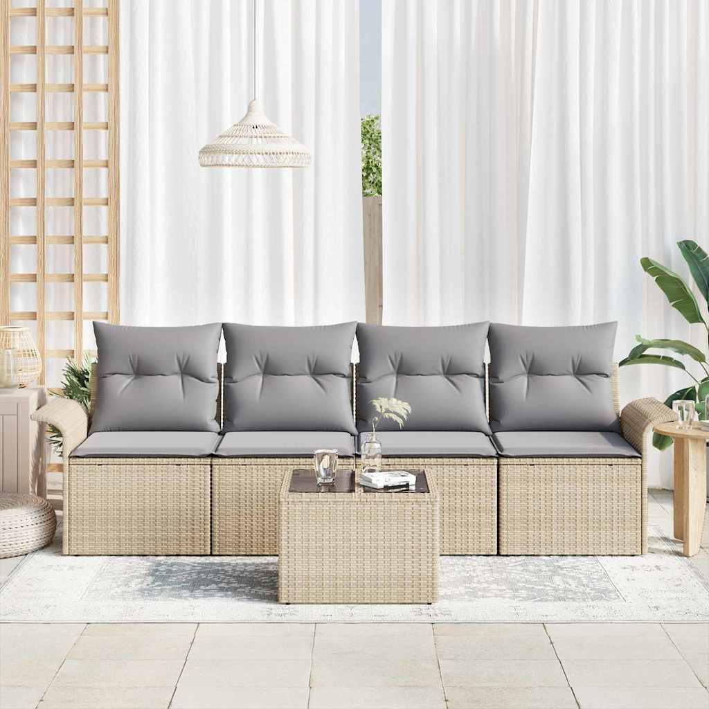 Bankstel met kussen 5 pcs Beige poly rattan is nu te koop bij PeponiXL, paradijselijk wonen!