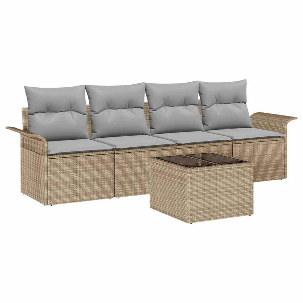 Bankstel met kussen 5 pcs Beige poly rattan is nu te koop bij PeponiXL, paradijselijk wonen!