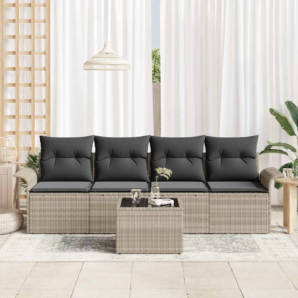 Bankstel met kussen 5 pcs Lichtgrijs poly rattan is nu te koop bij PeponiXL, paradijselijk wonen!