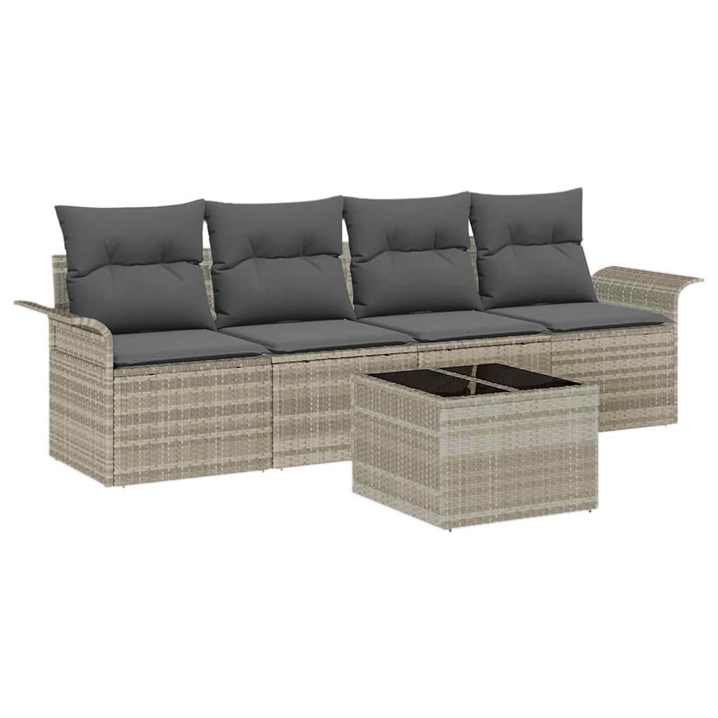 Bankstel met kussen 5 pcs Lichtgrijs poly rattan is nu te koop bij PeponiXL, paradijselijk wonen!