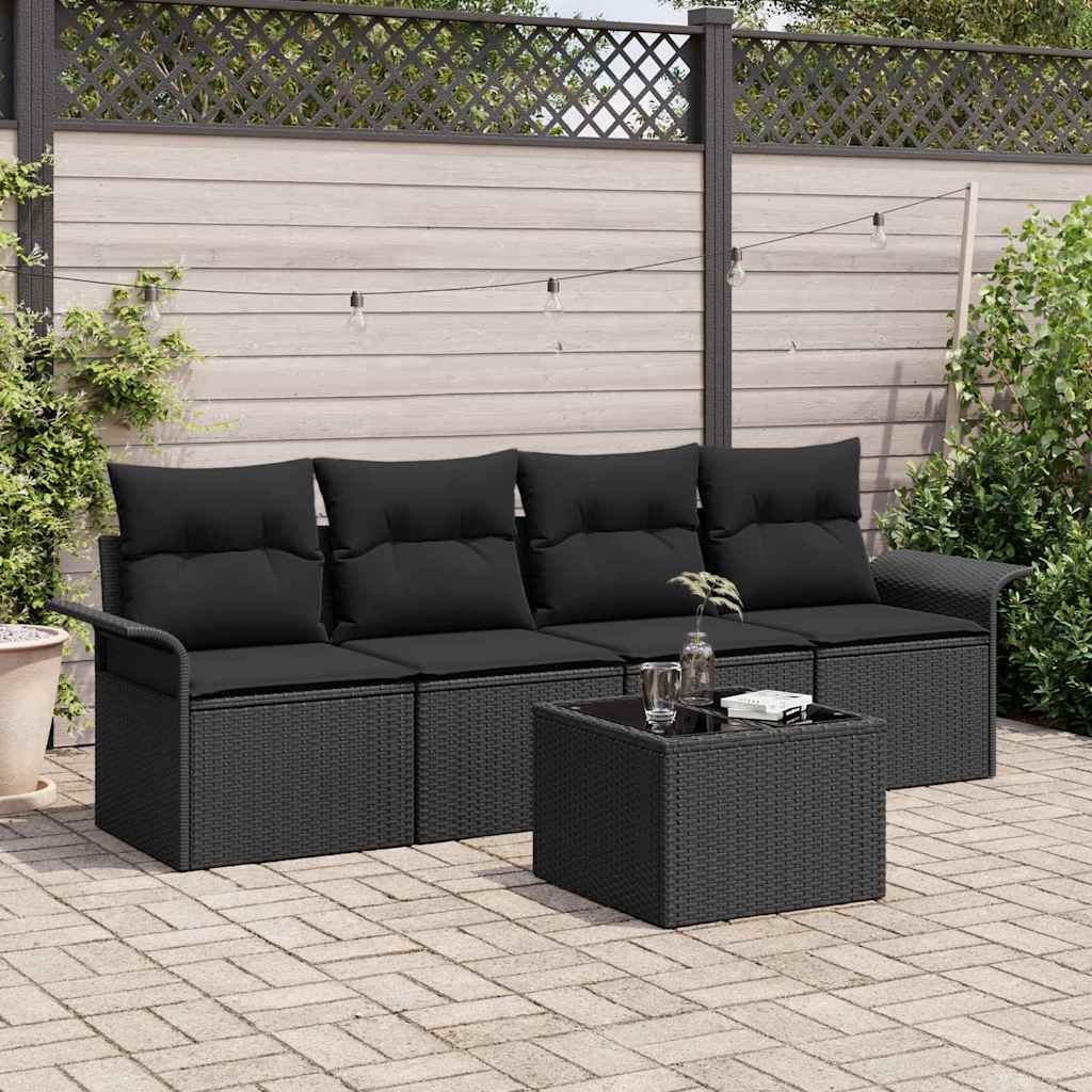 Bankstel met kussen 5 pcs Zwart poly rattan is nu te koop bij PeponiXL, paradijselijk wonen!