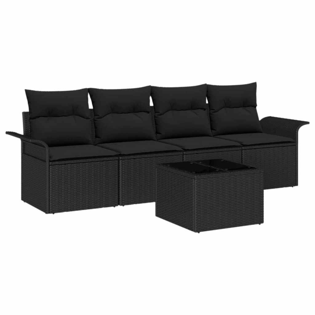 Bankstel met kussen 5 pcs Zwart poly rattan is nu te koop bij PeponiXL, paradijselijk wonen!