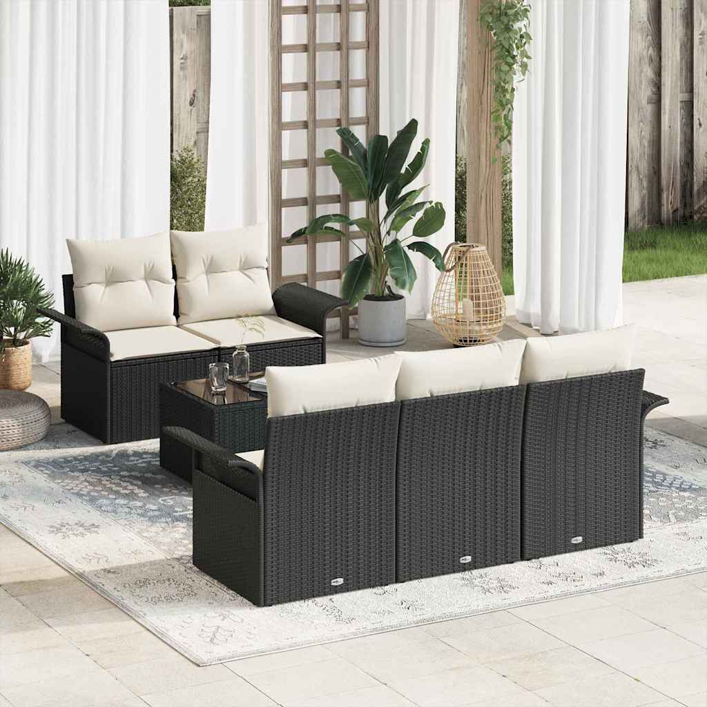 Bankstel met kussen 6 pcs Zwart poly rattan is nu te koop bij PeponiXL, paradijselijk wonen!