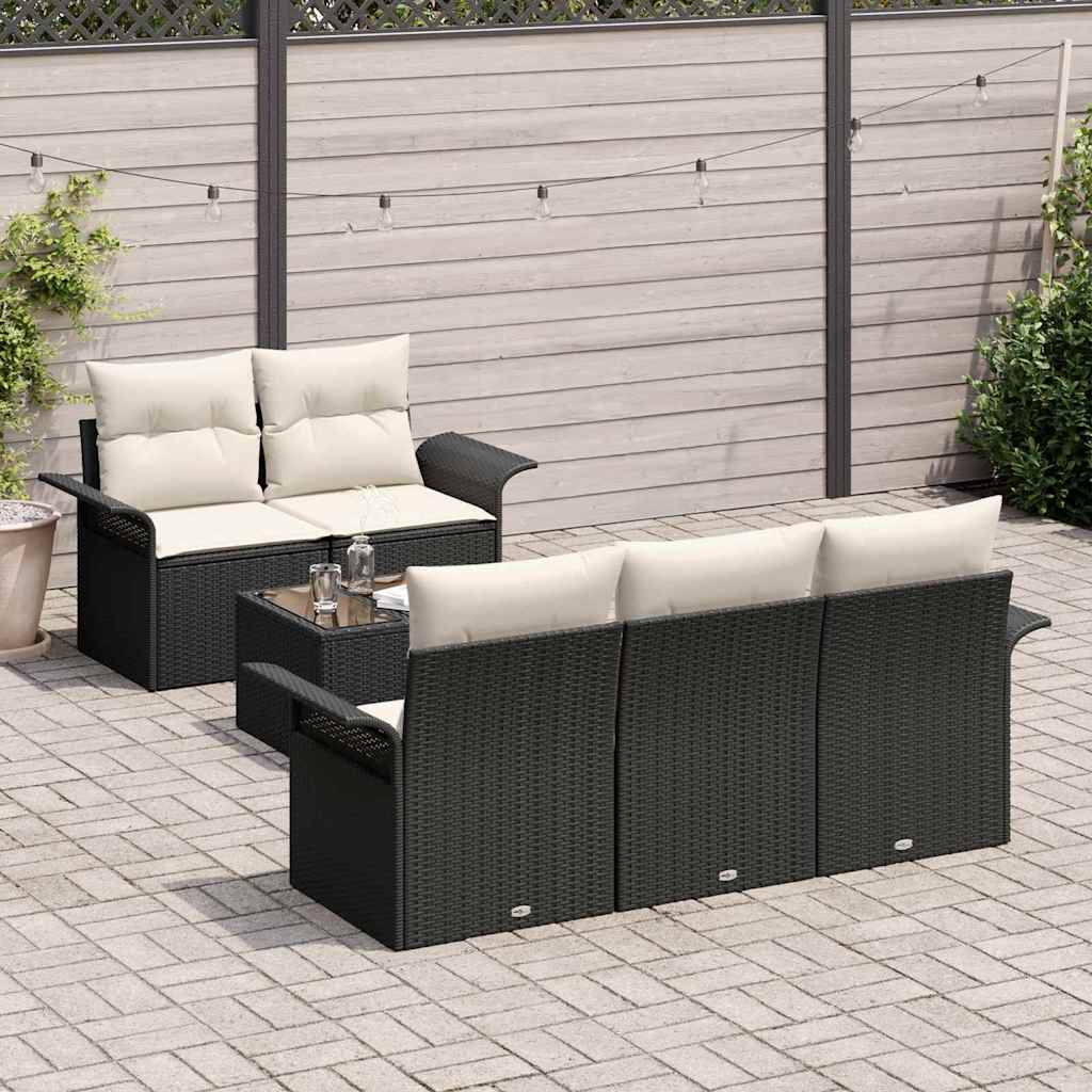 Bankstel met kussen 6 pcs Zwart poly rattan is nu te koop bij PeponiXL, paradijselijk wonen!