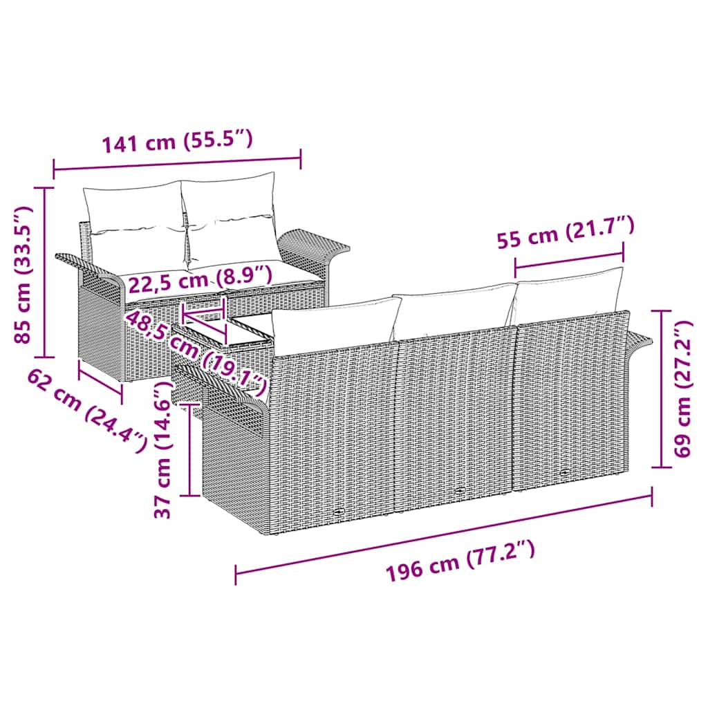 Bankstel met kussen 6 pcs Zwart poly rattan is nu te koop bij PeponiXL, paradijselijk wonen!