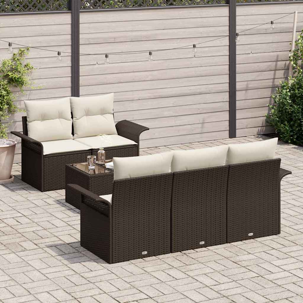 Bankstel met kussen 6 pcs Bruin poly rattan is nu te koop bij PeponiXL, paradijselijk wonen!