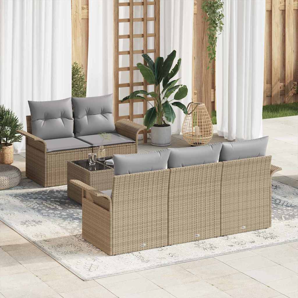 Bankstel met kussen 6 pcs Beige poly rattan is nu te koop bij PeponiXL, paradijselijk wonen!