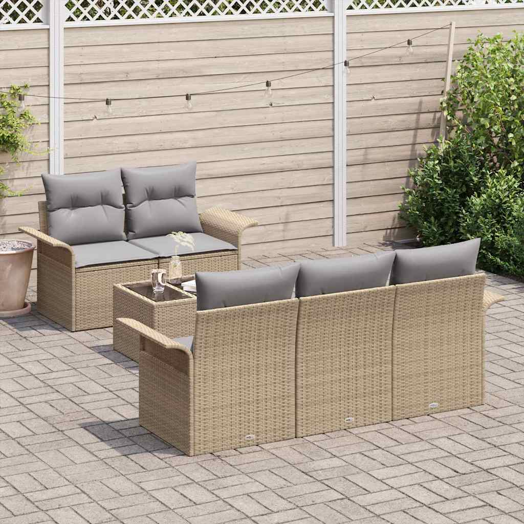 Bankstel met kussen 6 pcs Beige poly rattan is nu te koop bij PeponiXL, paradijselijk wonen!