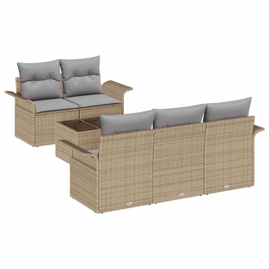 Bankstel met kussen 6 pcs Beige poly rattan is nu te koop bij PeponiXL, paradijselijk wonen!