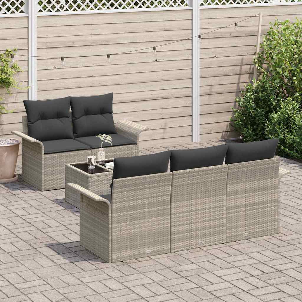 Bankstel met kussen 6 pcs Lichtgrijs poly rattan is nu te koop bij PeponiXL, paradijselijk wonen!