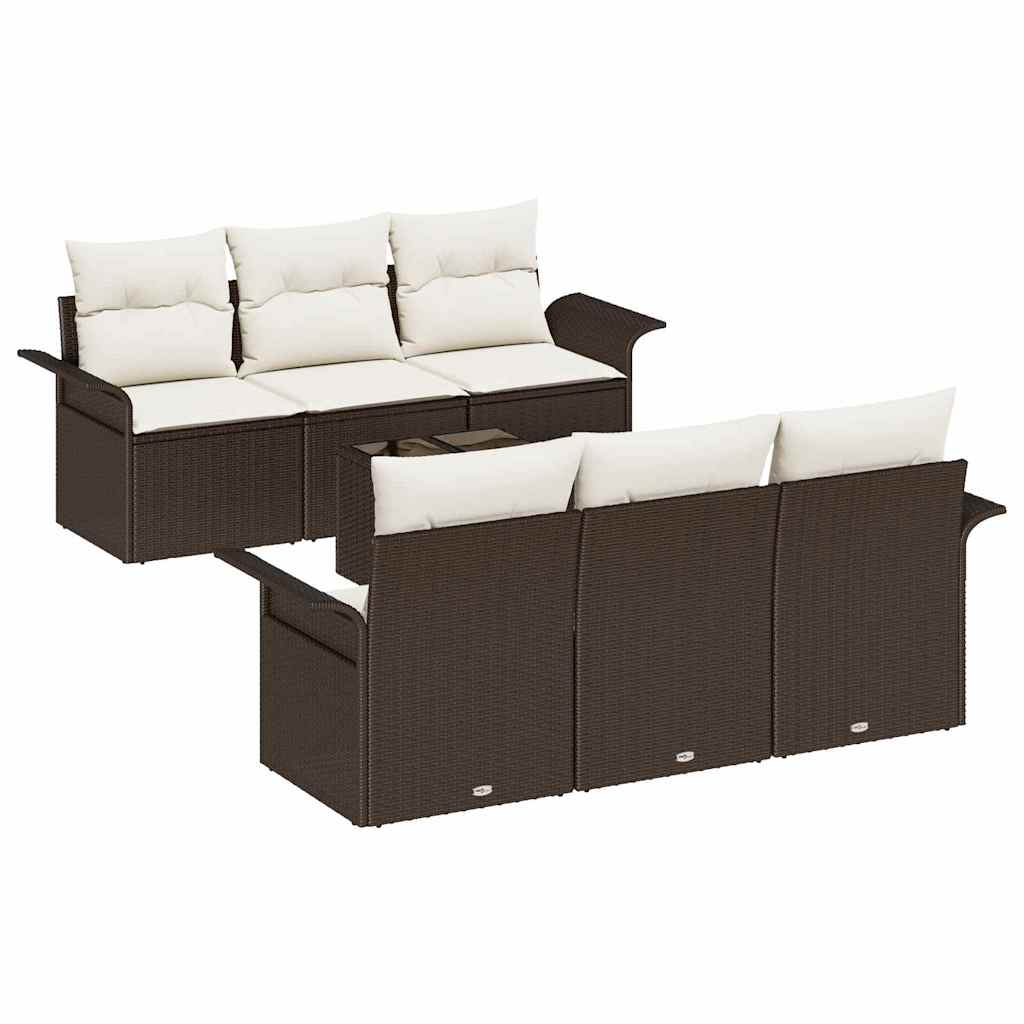 Tuin Sofa Set met kussen 7 pcs Bruin poly rattan is nu te koop bij PeponiXL, paradijselijk wonen!