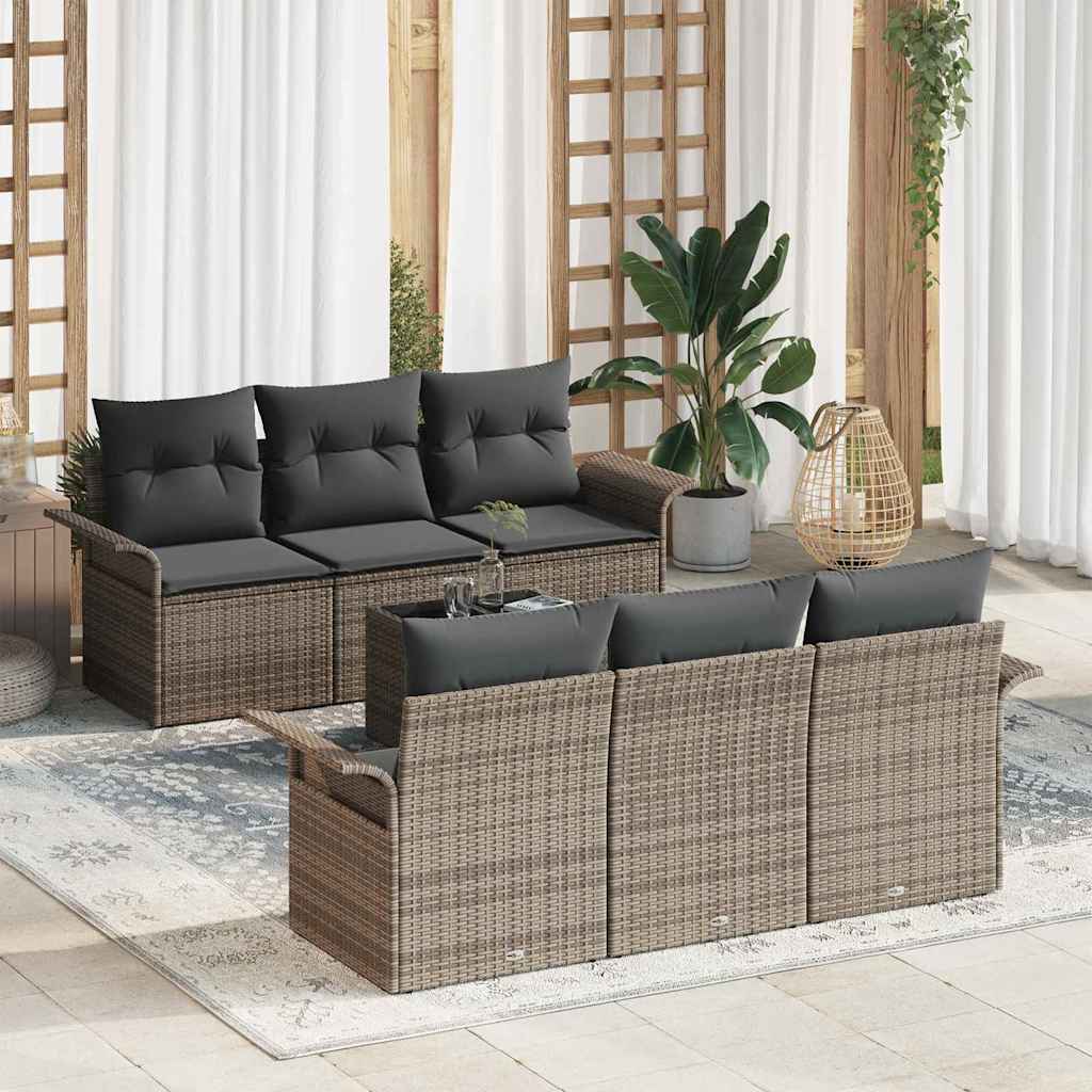 Tuin Sofa Set met kussen 7 pcs Grijs poly rattan is nu te koop bij PeponiXL, paradijselijk wonen!