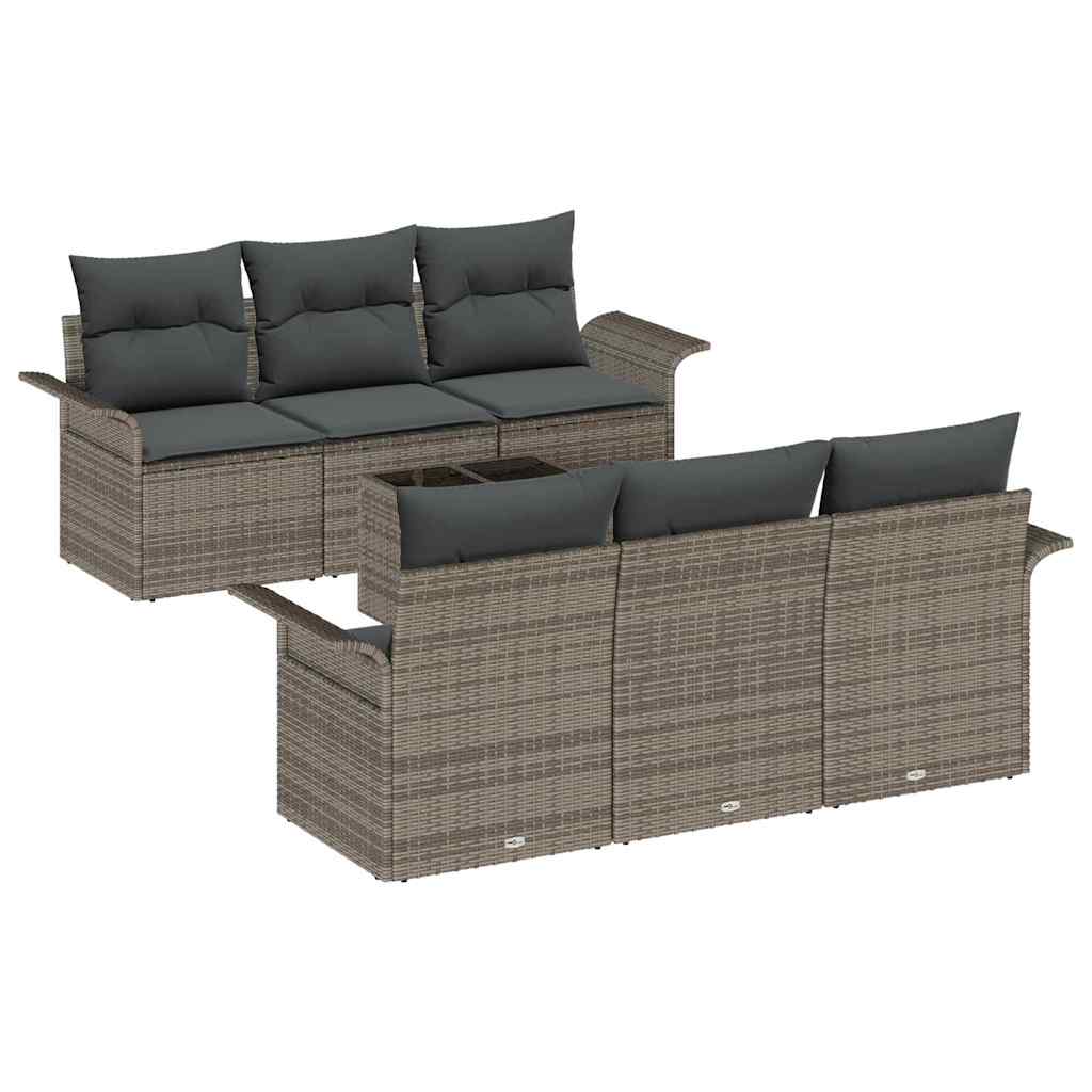 Tuin Sofa Set met kussen 7 pcs Grijs poly rattan is nu te koop bij PeponiXL, paradijselijk wonen!