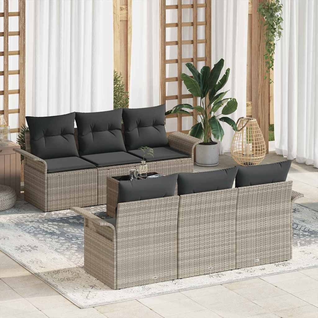 Tuin Sofa Set met kussen 7 pcs Lichtgrijs poly rattan is nu te koop bij PeponiXL, paradijselijk wonen!