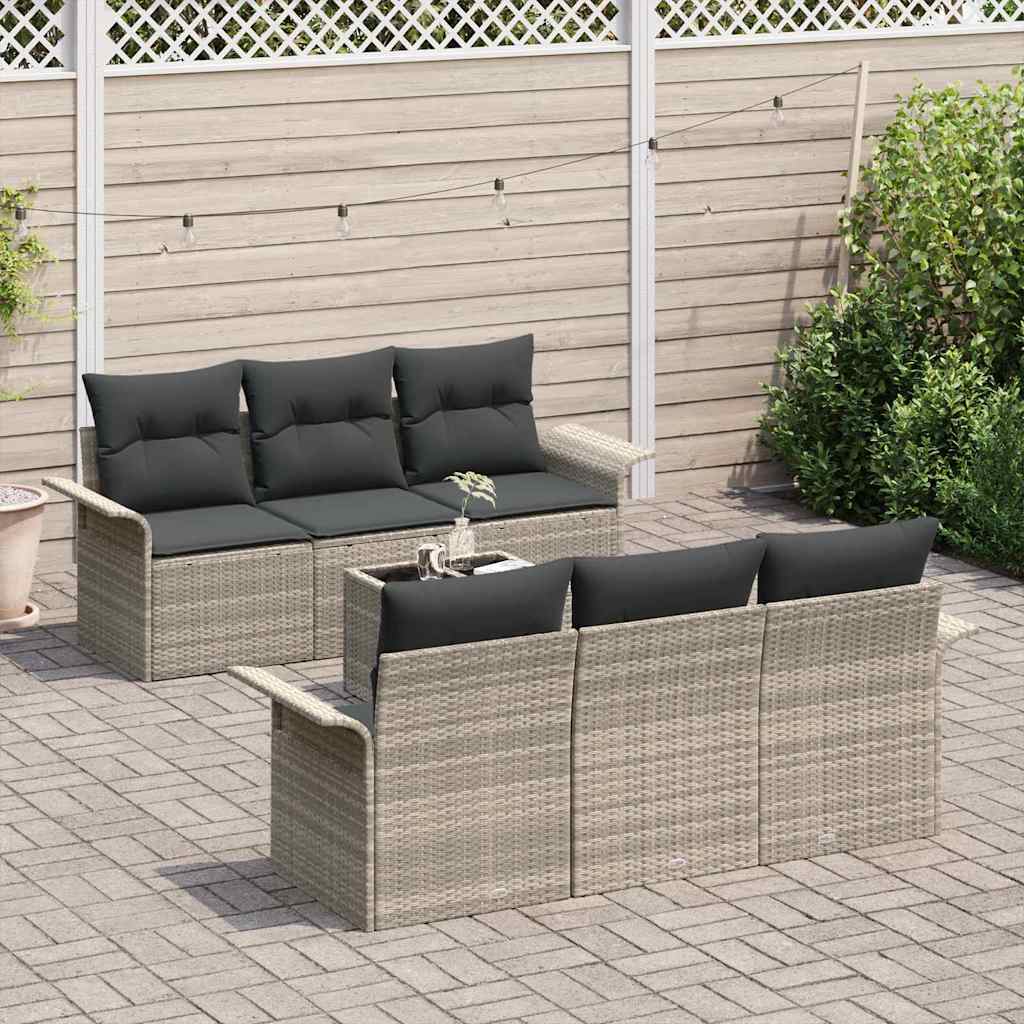 Tuin Sofa Set met kussen 7 pcs Lichtgrijs poly rattan is nu te koop bij PeponiXL, paradijselijk wonen!