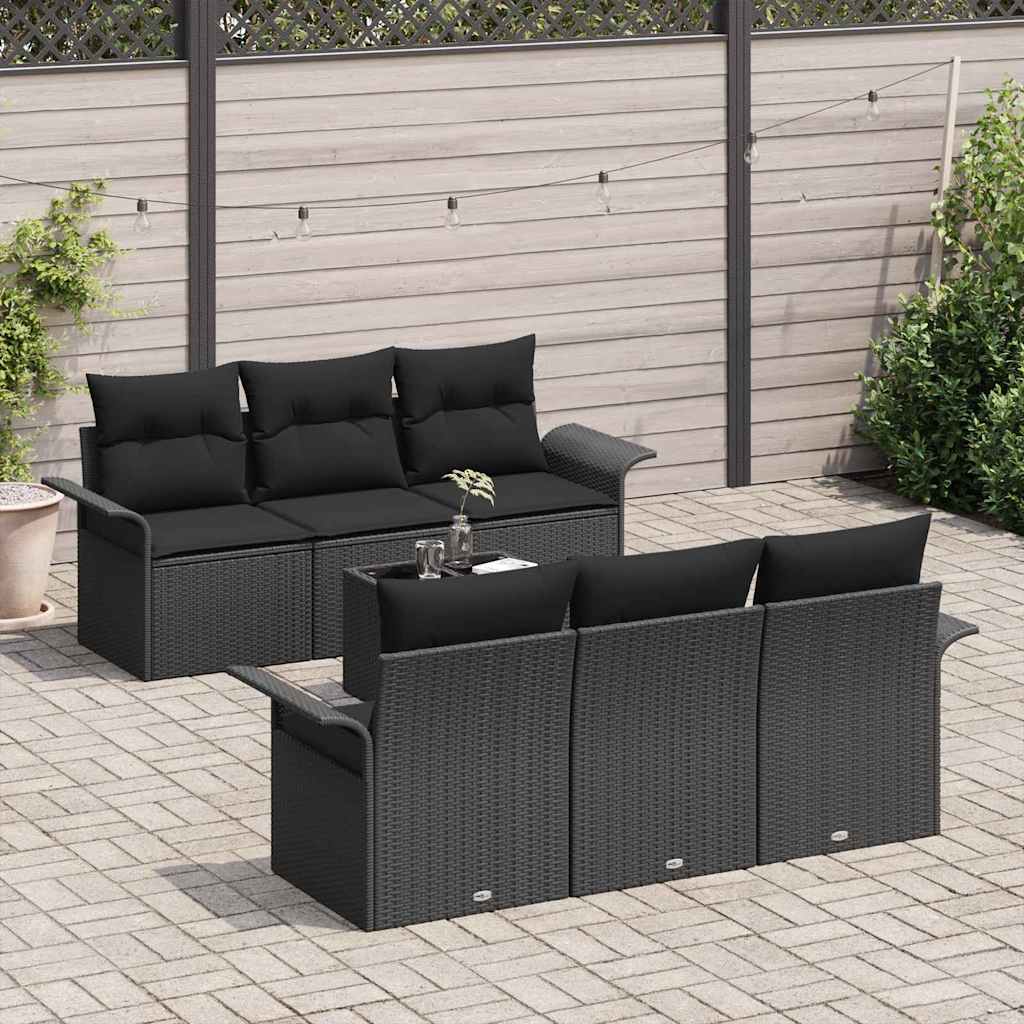 Tuin Sofa Set met kussen 7 pcs Zwart poly rattan is nu te koop bij PeponiXL, paradijselijk wonen!