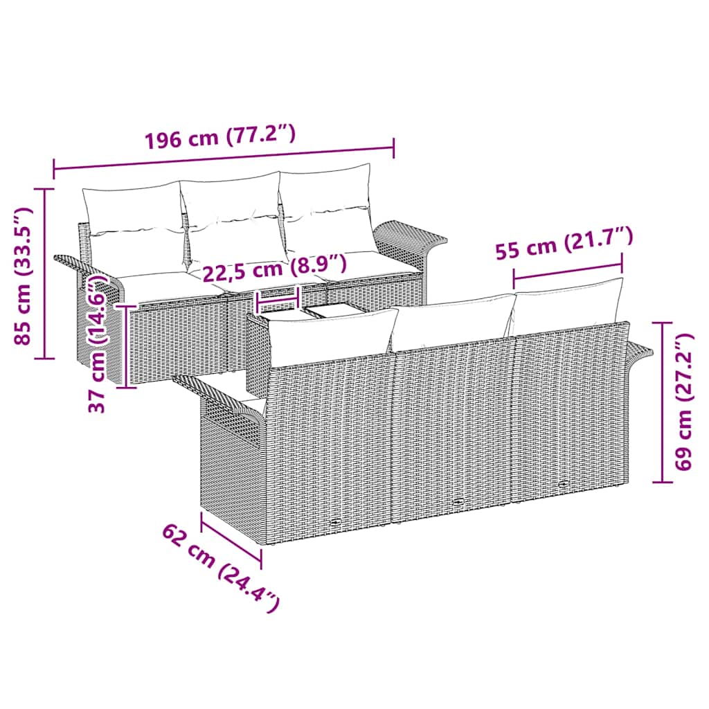Tuin Sofa Set met kussen 7 pcs Zwart poly rattan is nu te koop bij PeponiXL, paradijselijk wonen!