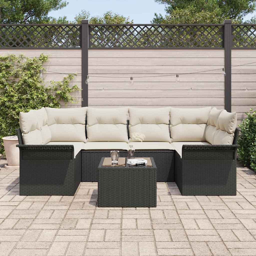 Tuin Sofa Set met kussen 7 pcs Zwart poly rattan is nu te koop bij PeponiXL, paradijselijk wonen!