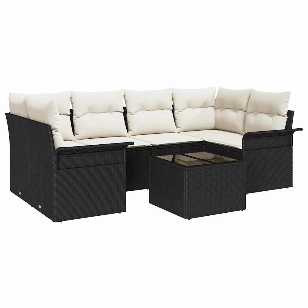 Tuin Sofa Set met kussen 7 pcs Zwart poly rattan is nu te koop bij PeponiXL, paradijselijk wonen!