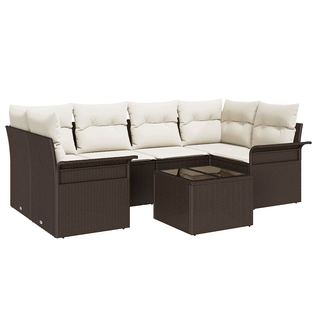 Tuin Sofa Set met kussen 7 pcs Bruin poly rattan is nu te koop bij PeponiXL, paradijselijk wonen!