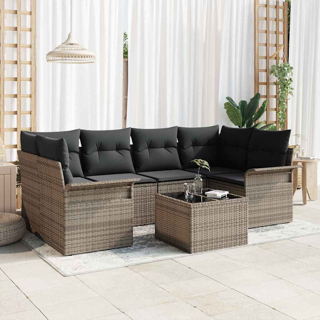 Tuin Sofa Set 7 pcs Grijs Poly riet is nu te koop bij PeponiXL, paradijselijk wonen!