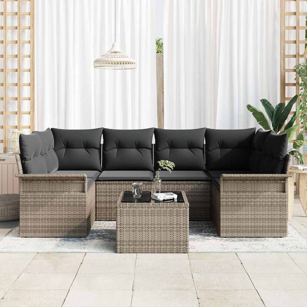 Tuin Sofa Set 7 pcs Grijs Poly riet is nu te koop bij PeponiXL, paradijselijk wonen!