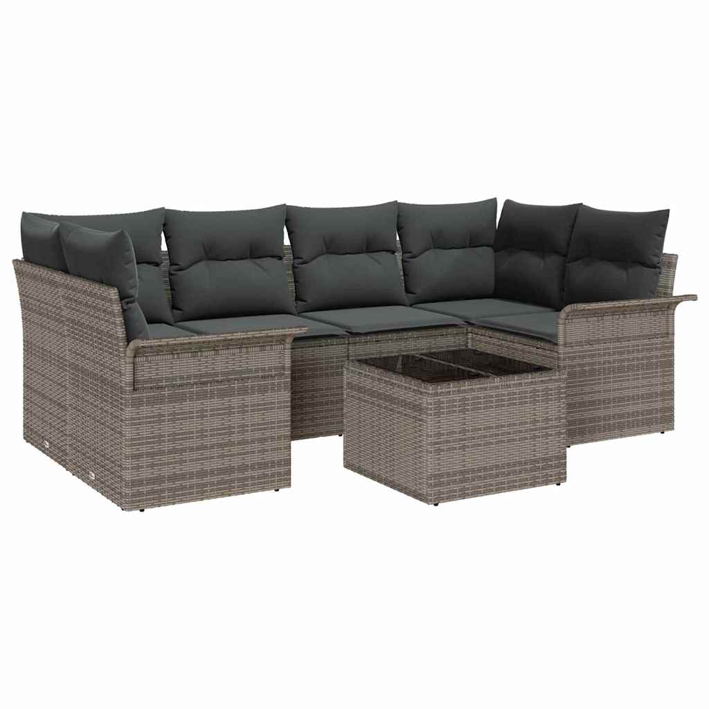 Tuin Sofa Set 7 pcs Grijs Poly riet is nu te koop bij PeponiXL, paradijselijk wonen!