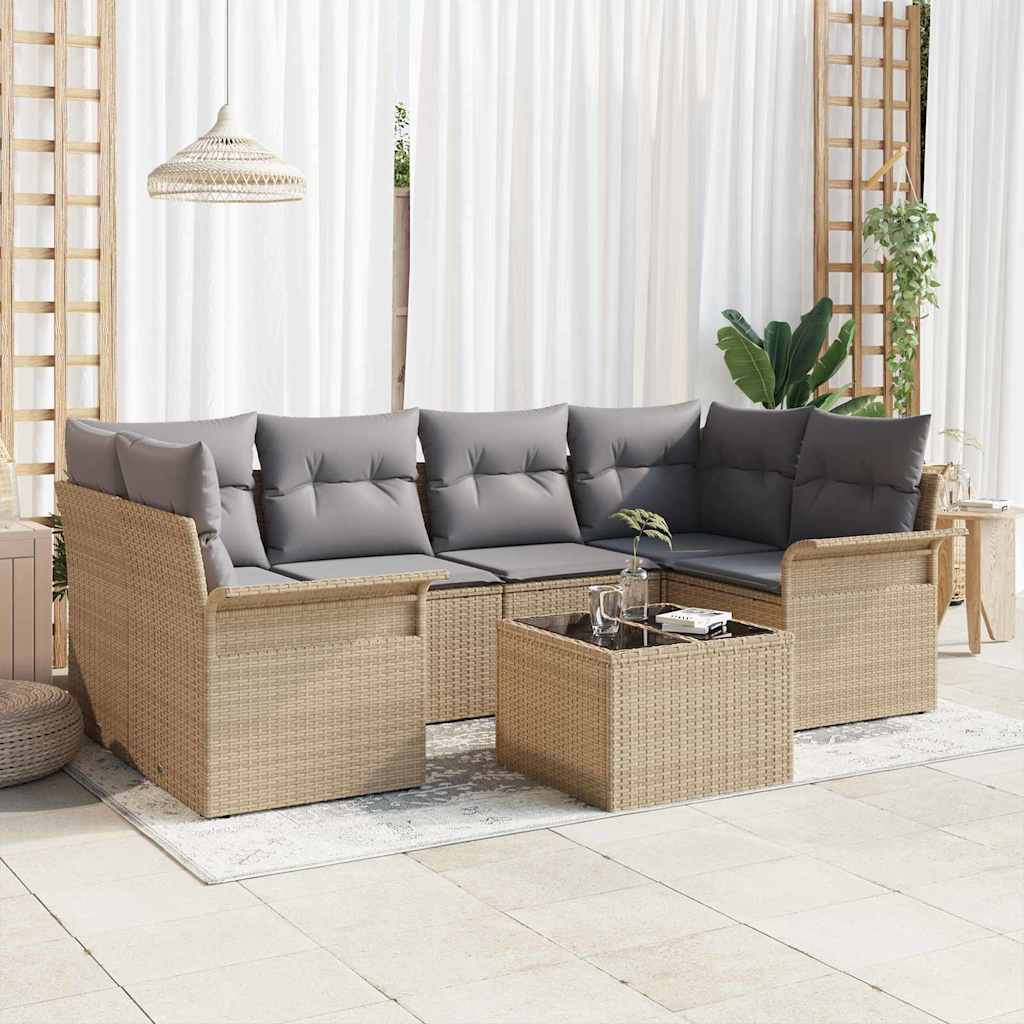 Tuin Sofa Set 7 pcs Beige Poly riet is nu te koop bij PeponiXL, paradijselijk wonen!