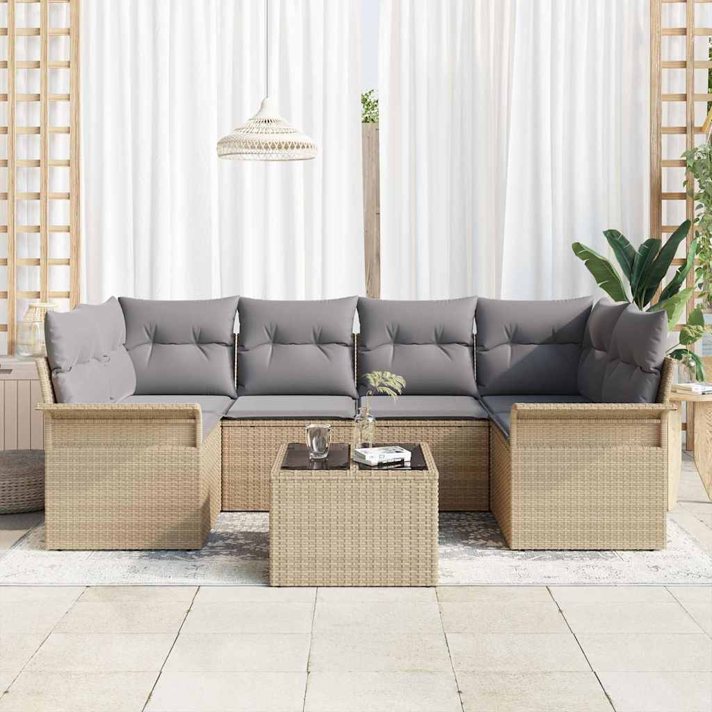 Tuin Sofa Set 7 pcs Beige Poly riet is nu te koop bij PeponiXL, paradijselijk wonen!