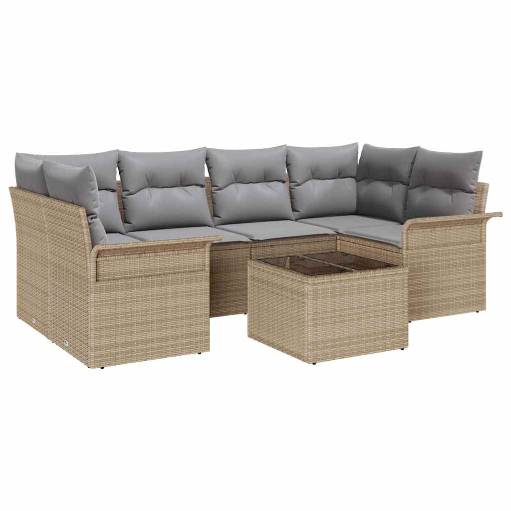 Tuin Sofa Set 7 pcs Beige Poly riet is nu te koop bij PeponiXL, paradijselijk wonen!
