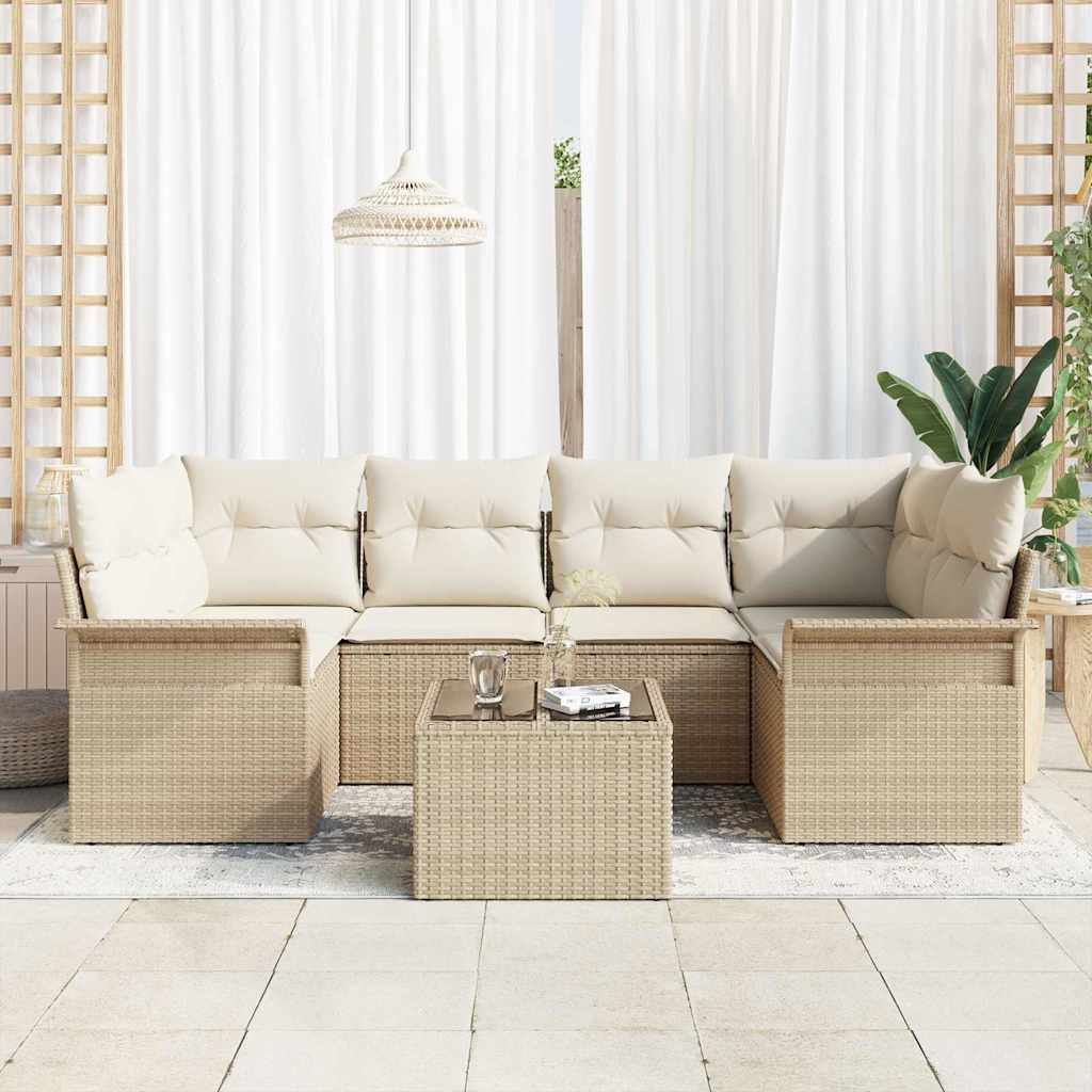 Tuin Sofa Set 7 pcs Beige Poly riet