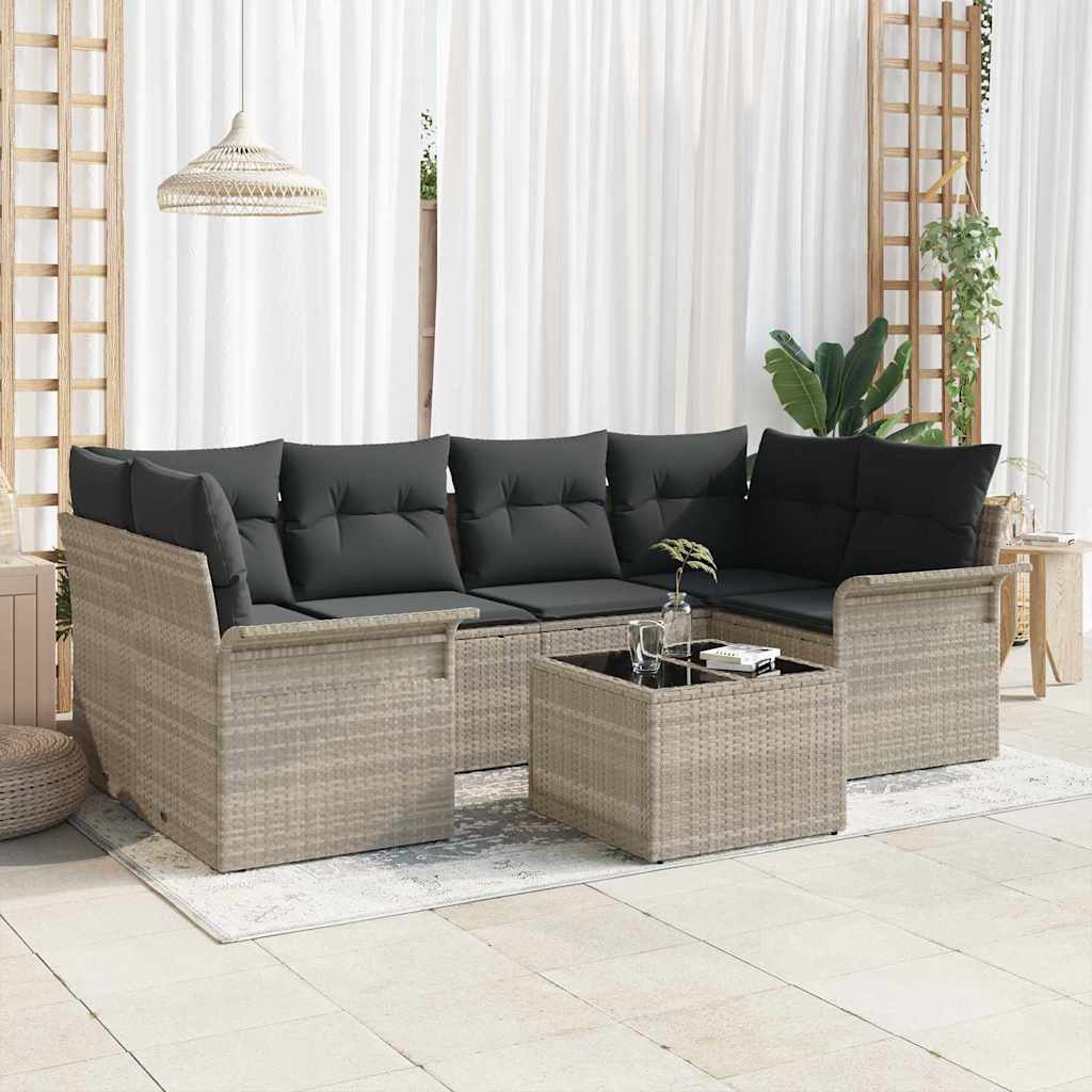 Tuin Sofa Set met kussen 7 pcs Lichtgrijs poly rattan is nu te koop bij PeponiXL, paradijselijk wonen!