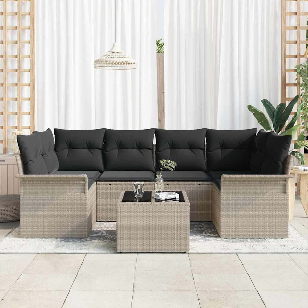 Tuin Sofa Set met kussen 7 pcs Lichtgrijs poly rattan is nu te koop bij PeponiXL, paradijselijk wonen!