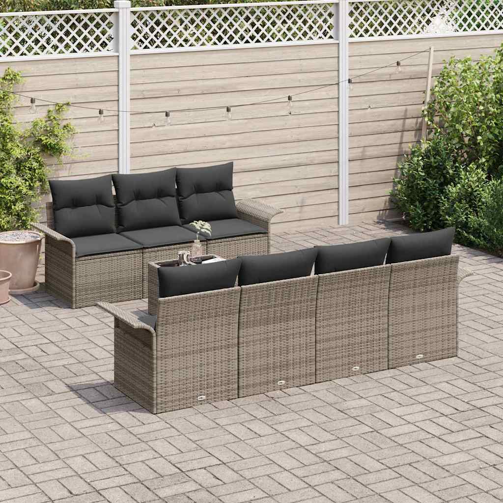 Tuin Sofa Set met kussen 8 pcs Grijs poly rattan is nu te koop bij PeponiXL, paradijselijk wonen!