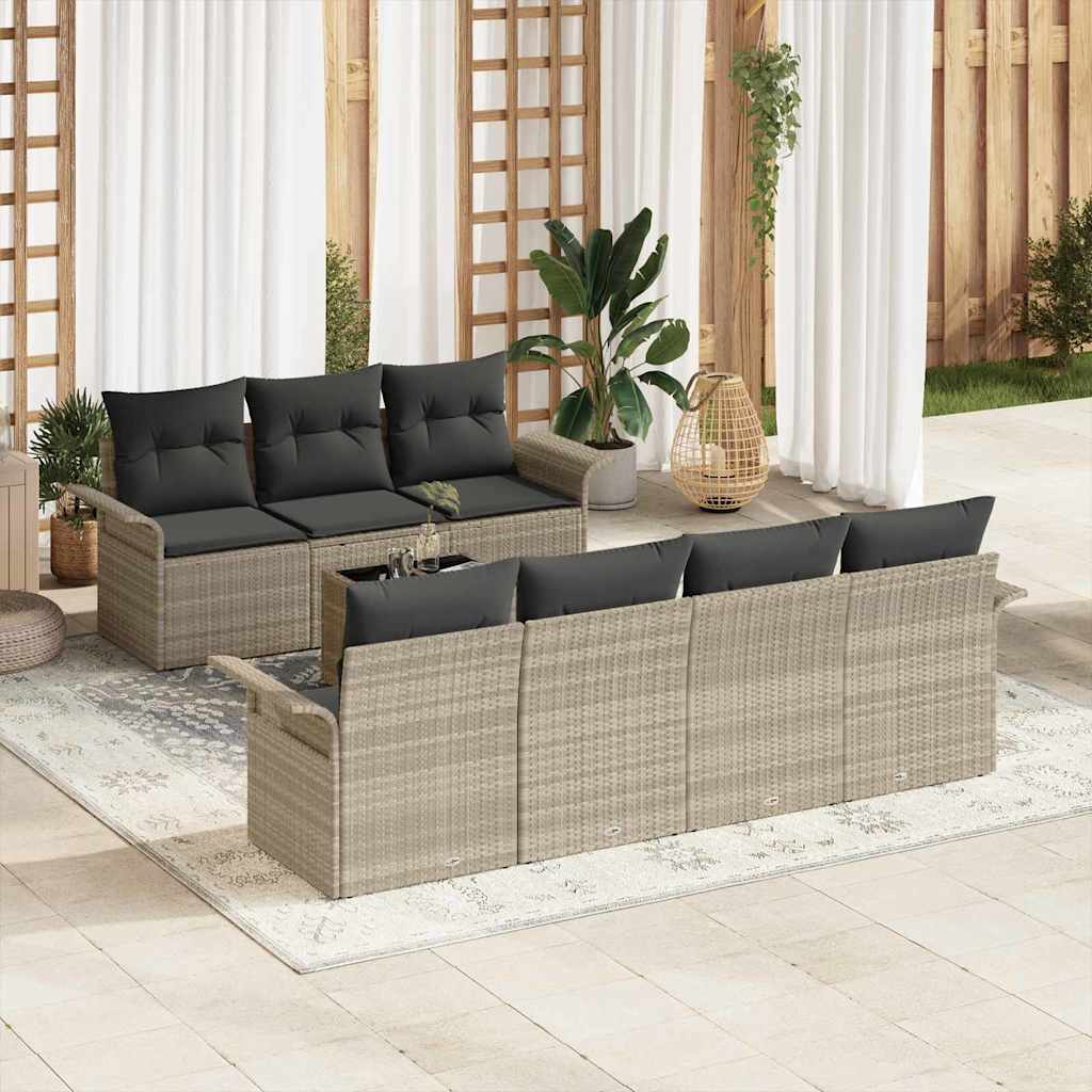 Tuin Sofa Set met kussen 8 pcs Lichtgrijs poly rattan is nu te koop bij PeponiXL, paradijselijk wonen!